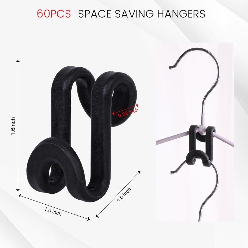 HAKDAY Hanger Hooks Space Saving, 60PCS Clothes Hanger Connector Hooks Closet Space Savers for Hanging Clothes, Black - Image 2