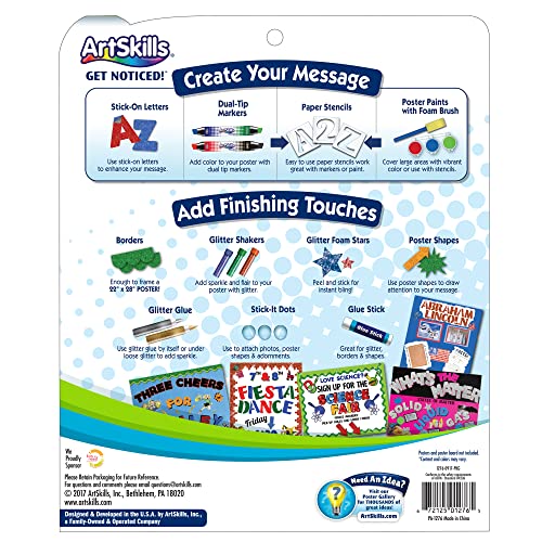 ArtSkills Poster Making Kit, Project and Crafts Supplies with Markers, Stencils, Letters, Glitter, Glue and More, 274 Pieces - Image 5