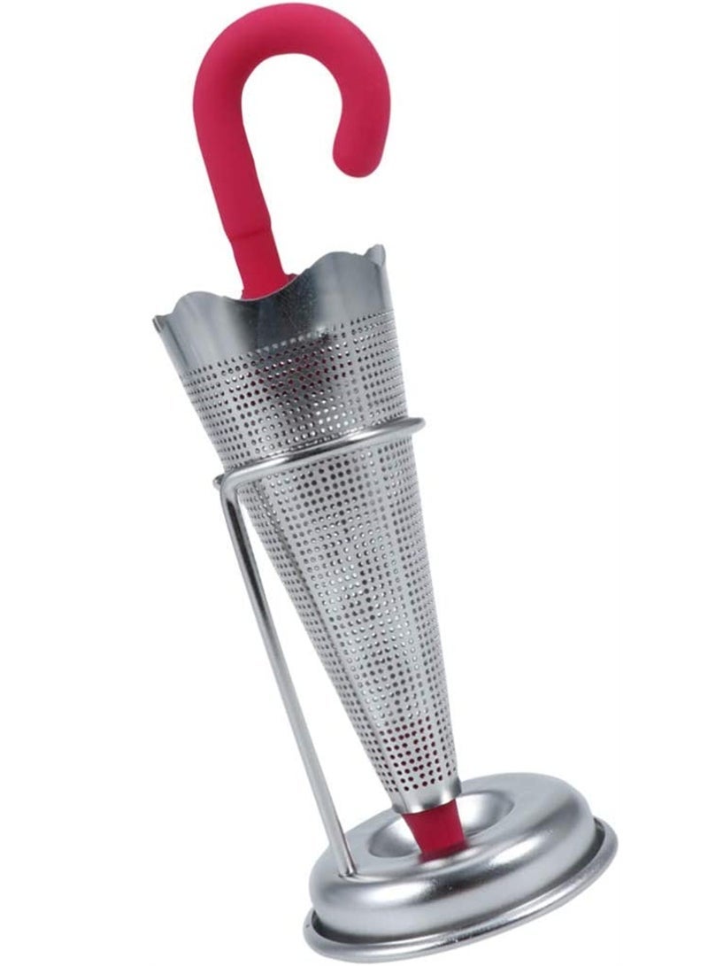 SYOSI Loose Tea Infuser Stainless Steel Creative Umbrella Tea Ball Infuser Reusable Leaf Filter Tea Strainer Ball Kitchen Making Tea Tool Spice Strainer â€‹Infuser Seasoning Ball Tea Interval Diffuse, Red - Image 1