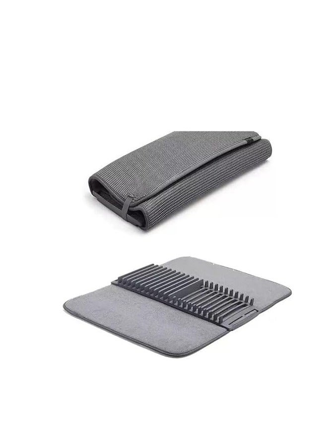 Dish Drying Mat with Kitchen Dish and Spoon Holder, Advanced Anti-Scald Countertop Mat with Dish Drainer Rack - Image 4