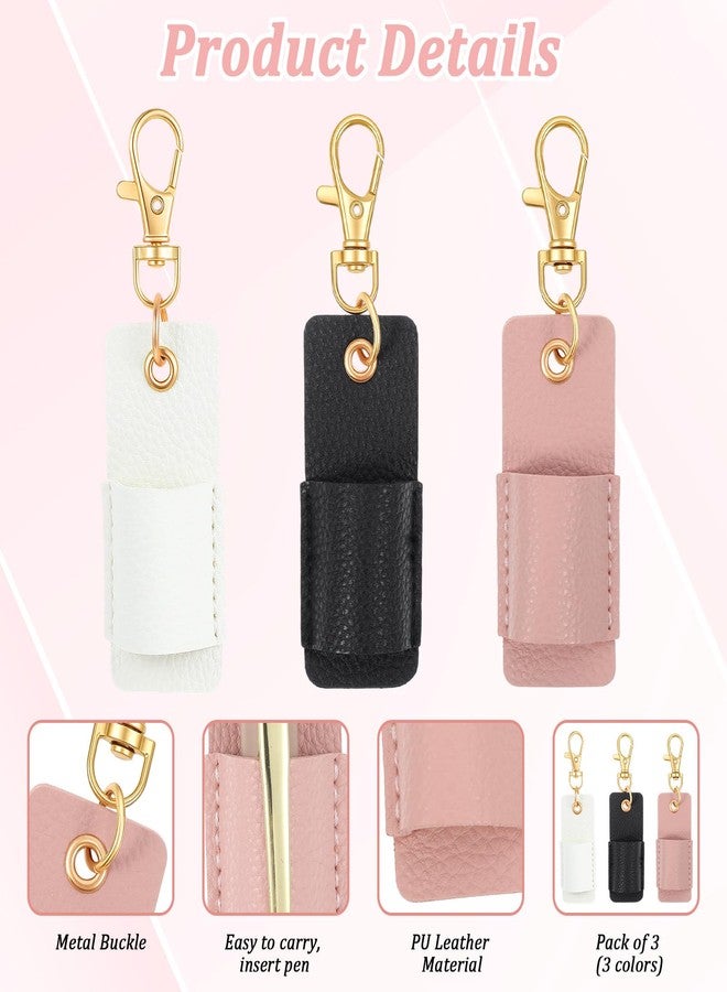Bremorou 3 Pcs Pen Holder for Lanyard PU Leather Anti-Lost Lanyard Pen Clip Retractable Pens Holder Clip Keychain Portable Pouch Pocket Pens Holders for Pencil Badges Clipboard Nurses Office School - Image 4