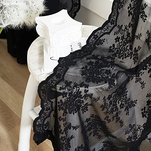 YJ YANJUN Black Lace Curtains 2 Panels - Vintage Floral Black Sheer Curtains 63 inch Length Romantic Gothic Curtains for Bedroom Halloween Decor 52 x 63 Inch - Image 5