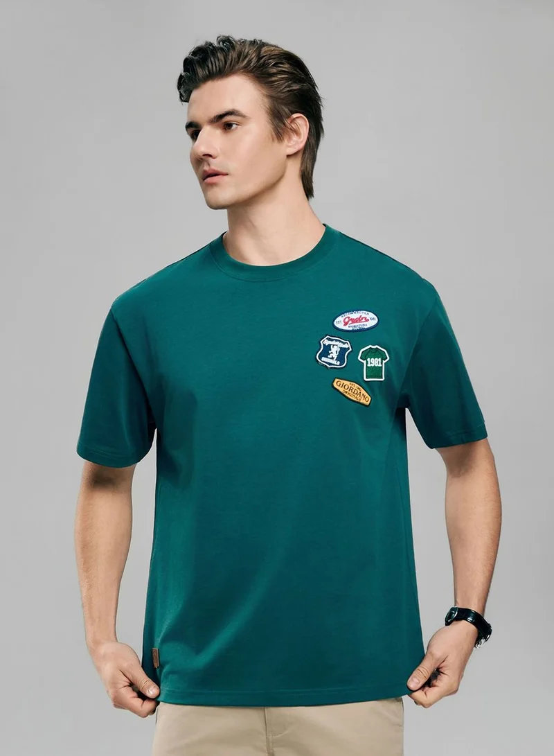 GIORDANO  Men's Relaxed Fit Multi-Badge Graphic Tee for Men | Best Price UAE