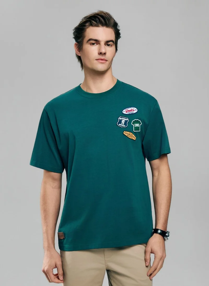 GIORDANO  Men's Relaxed Fit Multi-Badge Graphic Tee for Men | Best Price UAE