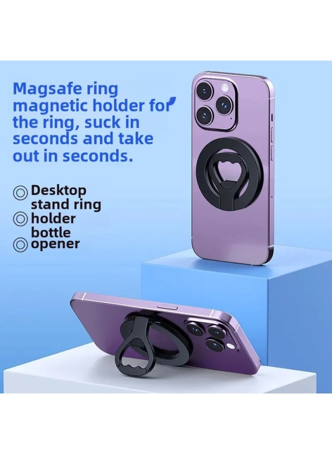 MagSafe Metal Phone Holder Stand 360° Rotation Desktop Car Mount Phone Stand Bottle Opener Bracelet Clip Phone Accessories-Color:D52-1 Black Compatible With MagSafe Car - Image 2