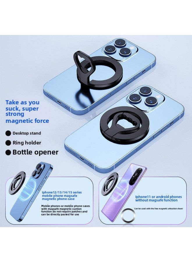 MagSafe Metal Phone Holder Stand 360° Rotation Desktop Car Mount Phone Stand Bottle Opener Bracelet Clip Phone Accessories-Color:D52-1 Black Compatible With MagSafe Car - Image 1