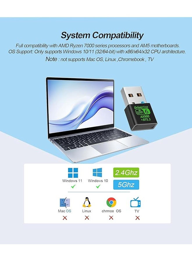 Bluetooth Wireless Mini WiFi 6 USB Adapter, Dual Band 5GHz 600Mbps + 2.4GHz 286Mbps,USB Wireless Adapter for Desktop PC Laptop,Support Windows 11/10/7 - Image 5