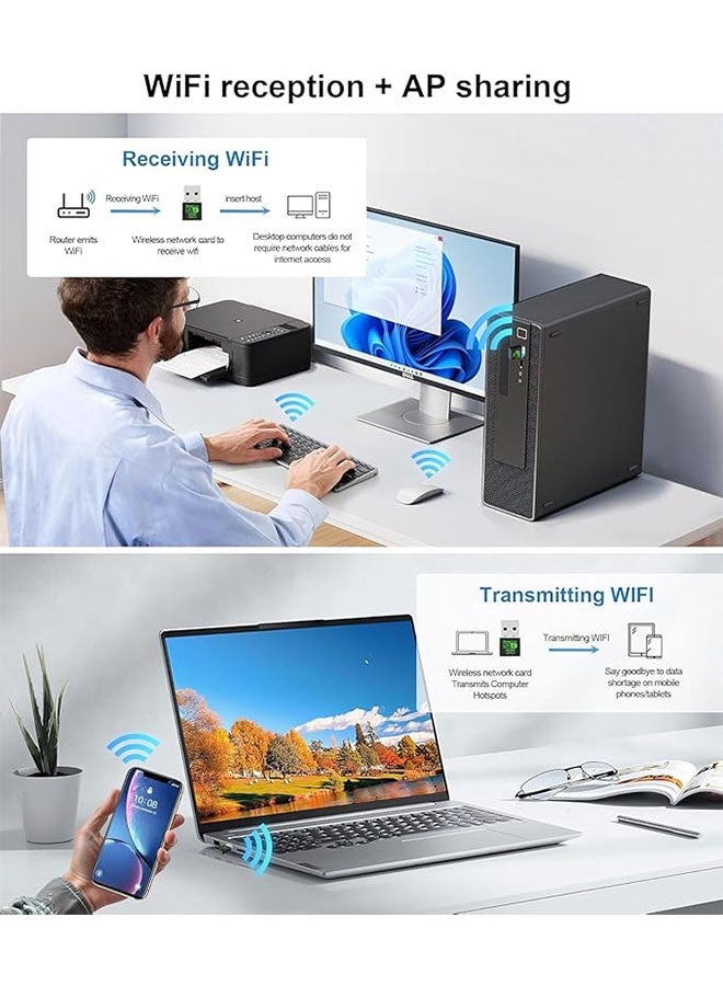 Bluetooth Wireless Mini WiFi 6 USB Adapter, Dual Band 5GHz 600Mbps + 2.4GHz 286Mbps,USB Wireless Adapter for Desktop PC Laptop,Support Windows 11/10/7 - Image 2