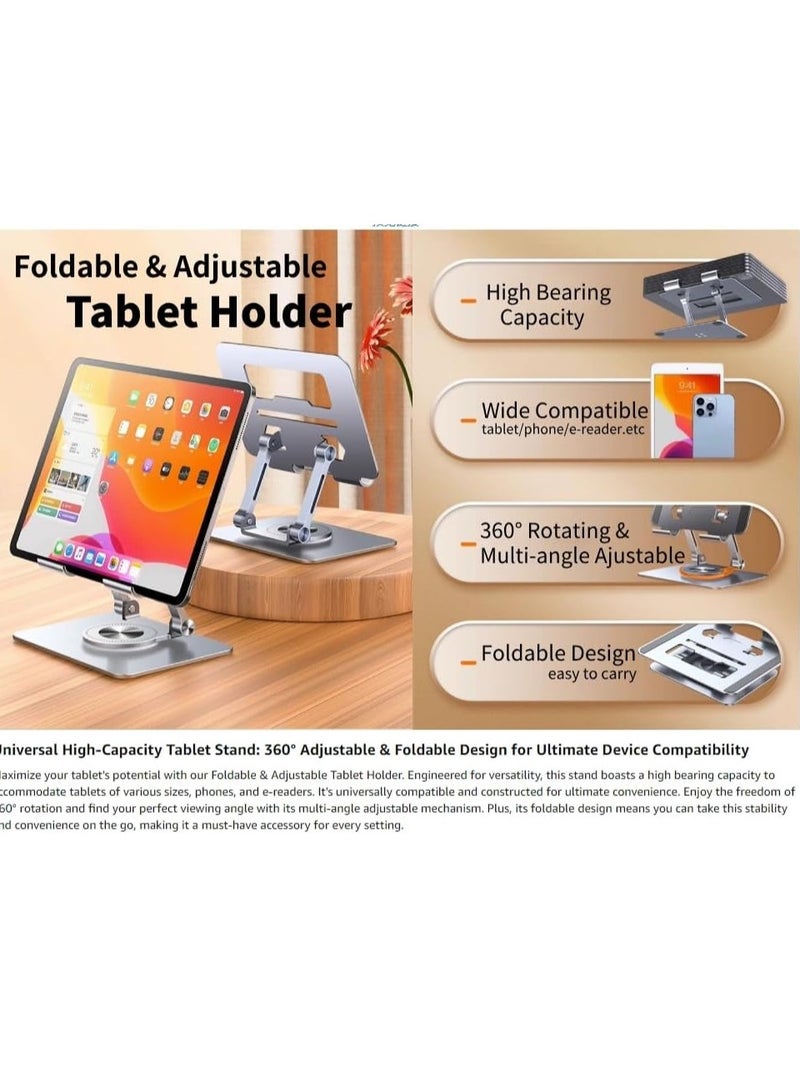 360 Degree Rotating Tablet Stand for Desk with 360 Rotating Base Adjustable Computer Tablet Holder Compatible with All iPad Types Made of Aluminum - Image 5