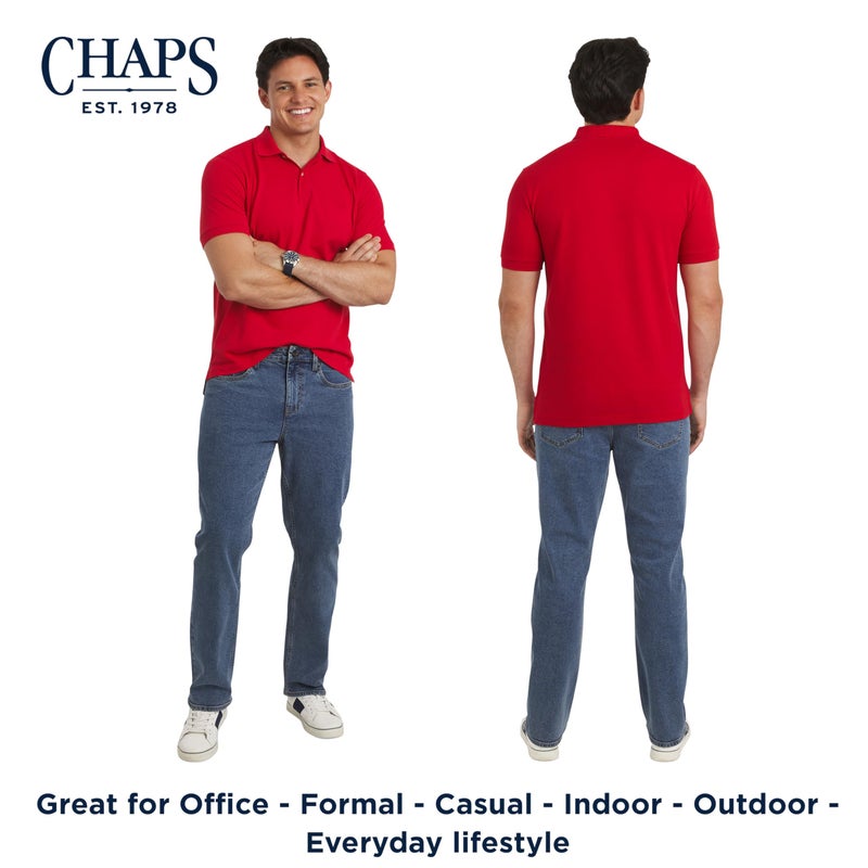 Chaps Men's Everyday Casual Classic Fit Stretch Pique Polo Shirt, Chaps Red, Medium - Image 3