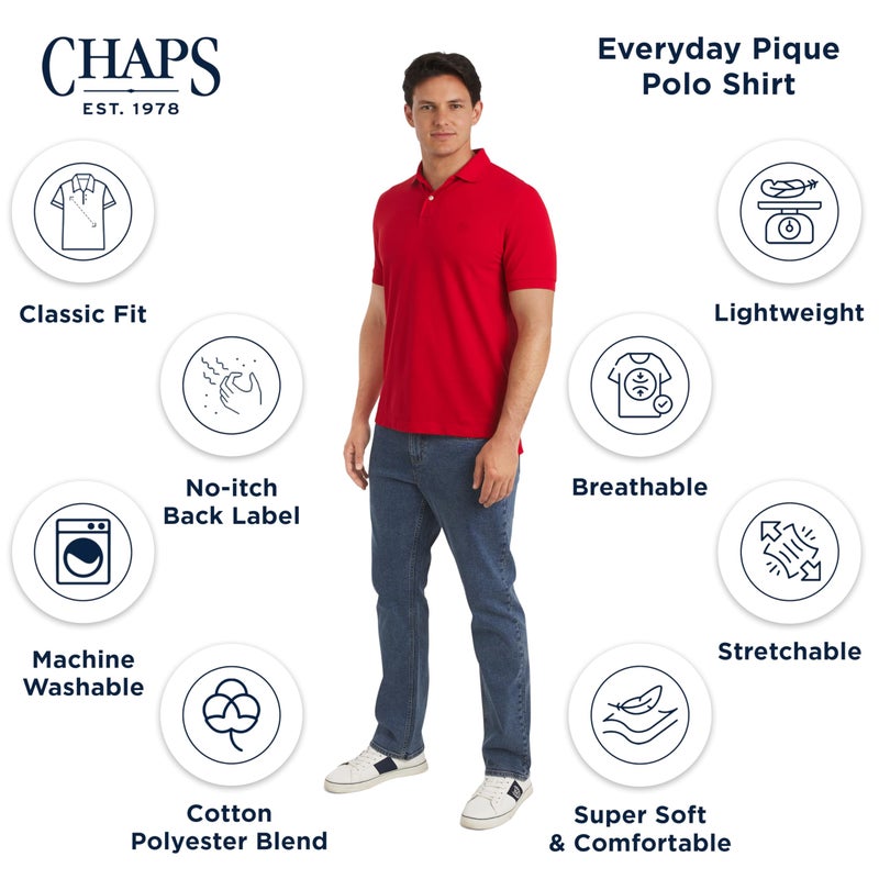 Chaps Men's Everyday Casual Classic Fit Stretch Pique Polo Shirt, Chaps Red, Medium - Image 4