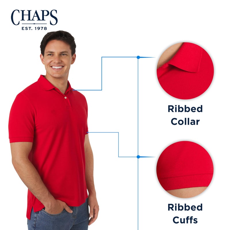 Chaps Men's Everyday Casual Classic Fit Stretch Pique Polo Shirt, Chaps Red, Medium - Image 5
