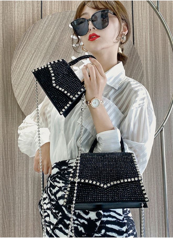 Generic - Women Rivets Evening Clutch Purse | Small Shoulder Bag Party Wristlet Handbag | Black - Image 1