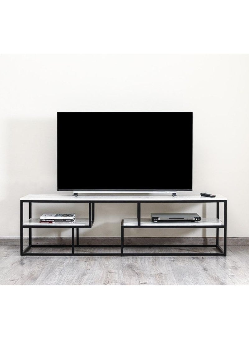 LINGWEI TV Stand Modern Design Console Table Marble TV Stand with Storage Shelf Side Table Wall Side TV Stand with Marble Storage Shelf For Living room Bedroom Home Office - Image 1