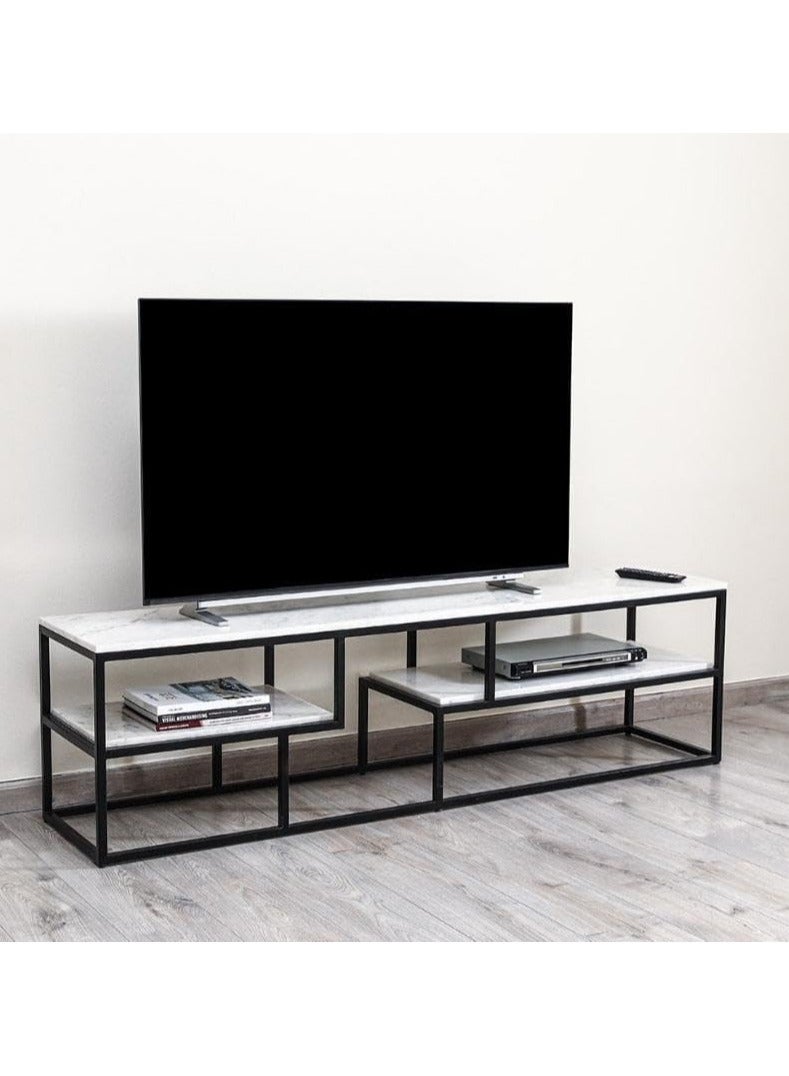 LINGWEI TV Stand Modern Design Console Table Marble TV Stand with Storage Shelf Side Table Wall Side TV Stand with Marble Storage Shelf For Living room Bedroom Home Office - Image 2