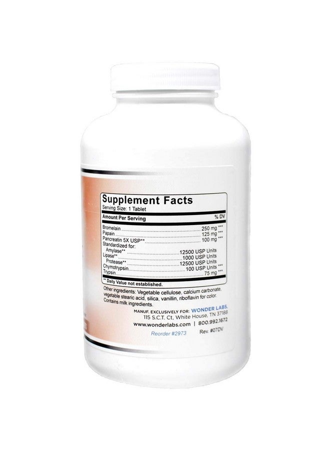 Wonder Laboratories Proteolytic Enzymes | Bromelain Papain Pancreatin Trypsin 550 mg Total with Standardized Amylase, Lipase, and Protease, 300 Tablets - Image 2