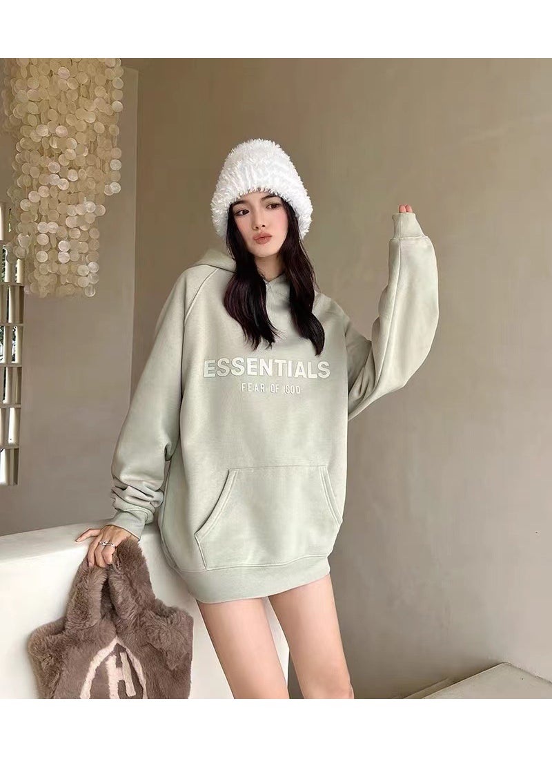Generic - Fog Essentials Pink Loose-fit Couple Sweatshirt Trendy Womens Spring/autumn Oversize Bottoming Shirt Avocado green - Image 1