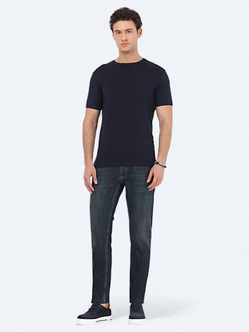 Kip Navy Blue Crew Neck Cotton Blended T-Shirt