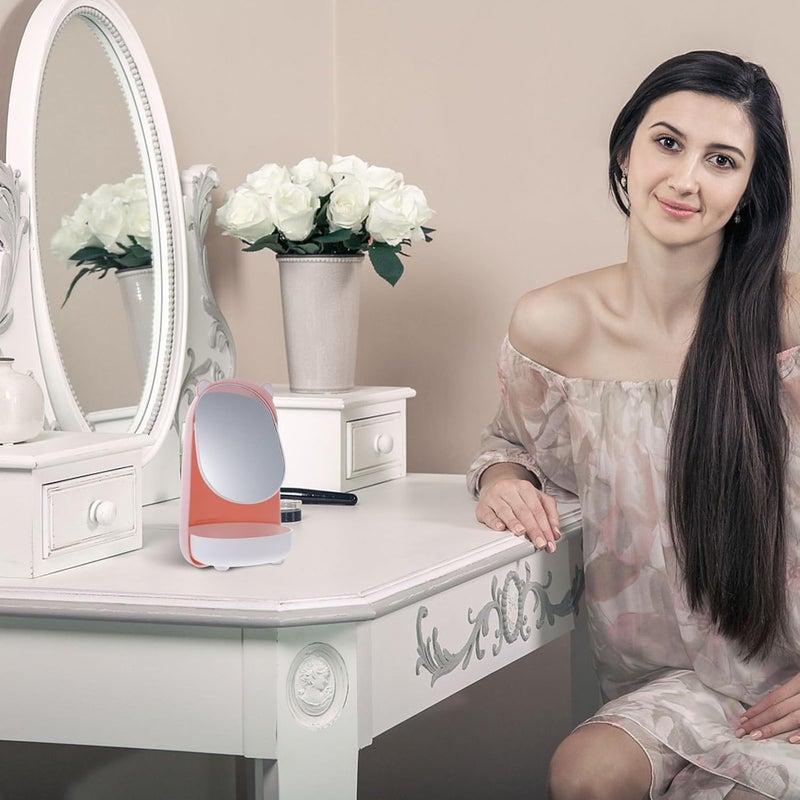مرآة زينة وردية جميلة قابلة للوقوف لطاولة الزينة للنساء، إكسسوار مكياج متعدد الوظائف لطاولة الزينة - Image 5