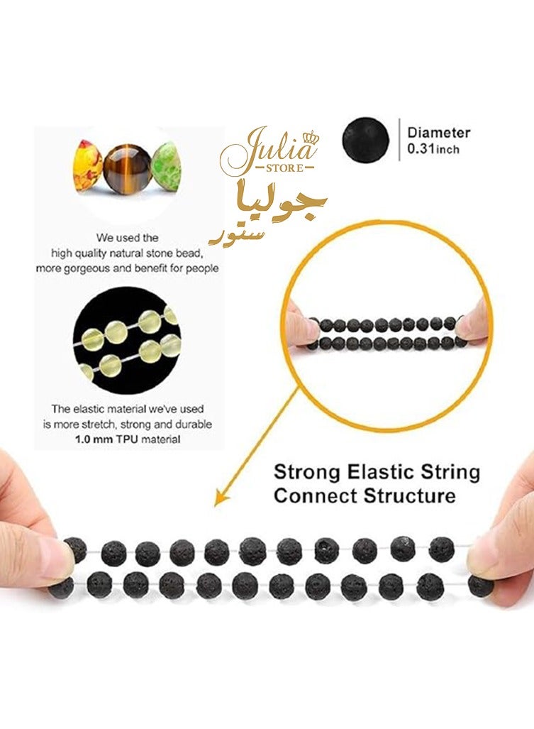 Julia Store Lava Beads Gym Bracelets for Men - 8mm Matte Rock Bracelet Natural Stone, Men Stretch Bracelet Bead Bracelet for Women- Alloy Dumbbell Bracelet, Beaded Jewelry Elastic Blessings Bracelet - Image 3