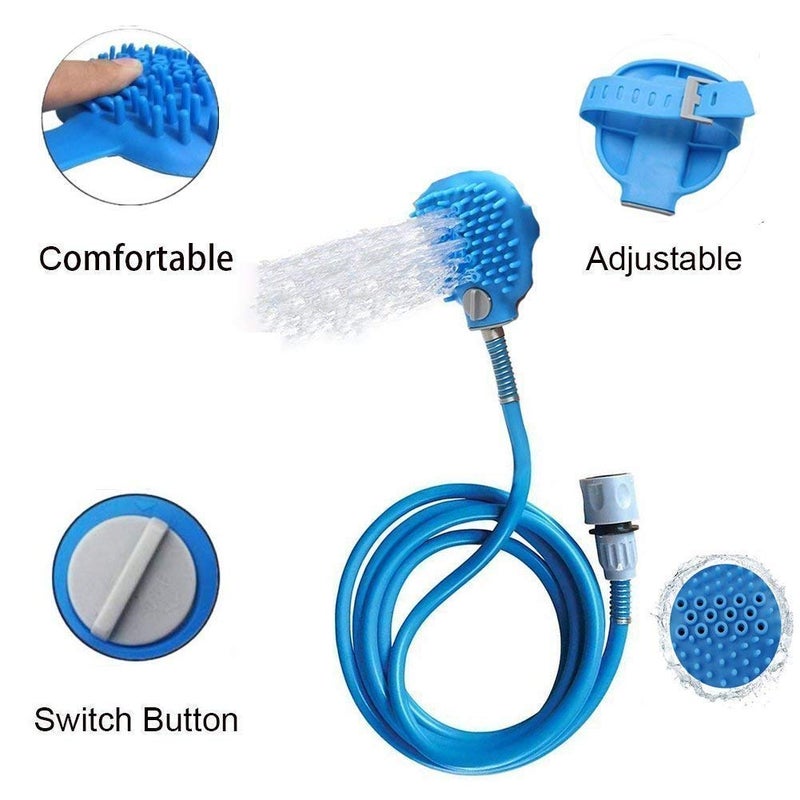 Rexmon PVC and Metal Shower Sprayer Bath Tub and Outdoor Garden Hose, Bathing Tool Pet Hair Remover, Grooming Glove for Dogs and Cats (Standard Size) Blue - Image 3