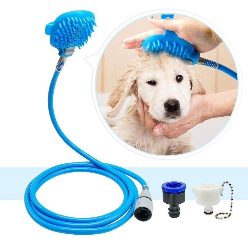 Rexmon PVC and Metal Shower Sprayer Bath Tub and Outdoor Garden Hose, Bathing Tool Pet Hair Remover, Grooming Glove for Dogs and Cats (Standard Size) Blue - Image 2