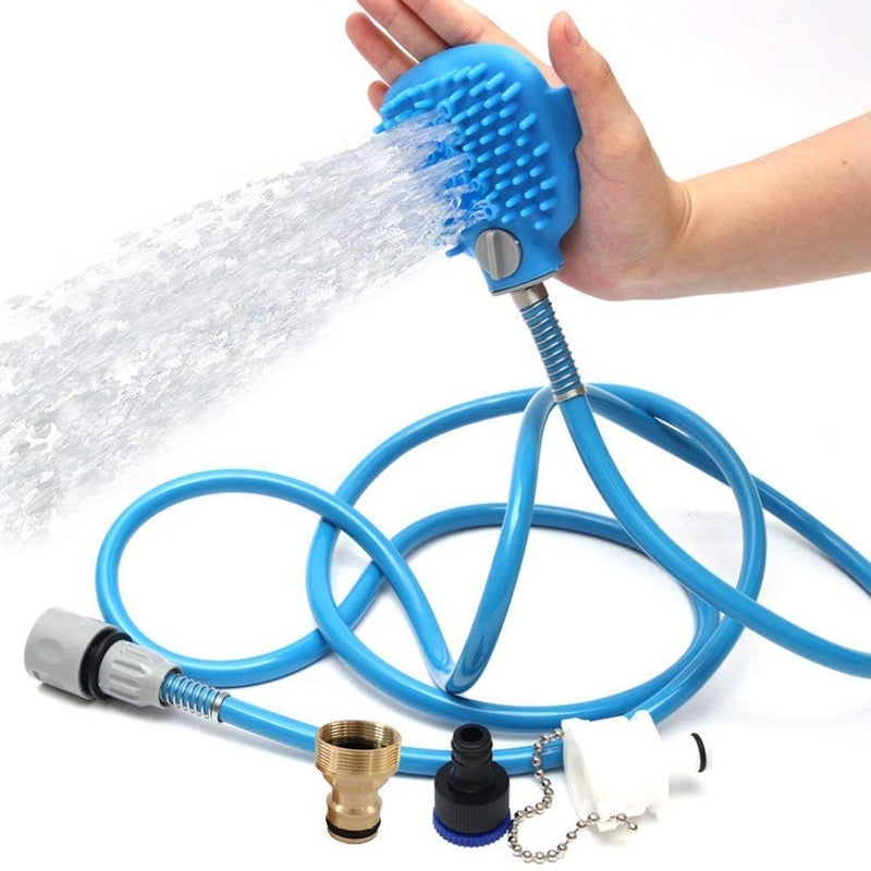 Rexmon PVC and Metal Shower Sprayer Bath Tub and Outdoor Garden Hose, Bathing Tool Pet Hair Remover, Grooming Glove for Dogs and Cats (Standard Size) Blue - Image 4