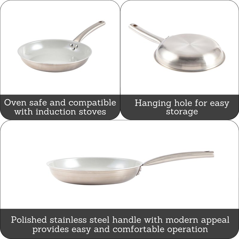 IMUSA 8" Inch Stainless Steel Frying Pan with Gray Ceramic Nonstick Coating, 2 Ply Aluminum Construction, Oven Safe and Induction Compatible Skillet - Image 2