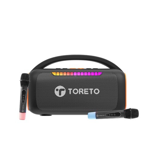 Toreto Wireless Bluetooth Speaker 40W with Dual Wireless Karaoke Mic, 6H Playtime, Voice Changing Feature, Deep Bass, USB, TWS, AUX, TF Card, Outdoor Travel Party Speaker, RGB Light (STELLAR X, Black) - Image 1