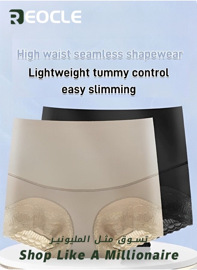 REOCLE - Women's Brief Silky High Waist Shaping Underwear with Lace Light Control Smoothing Shapewear Underwear Full Coverage Brief Panty - Image 1