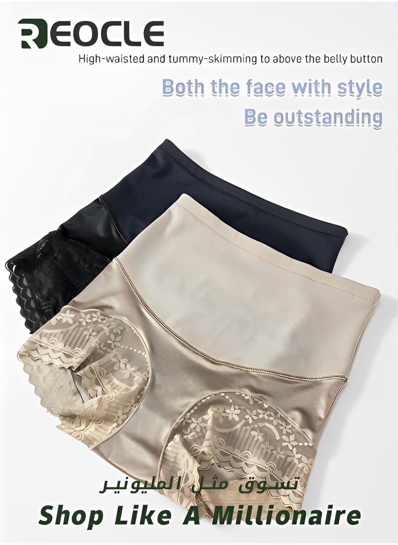 REOCLE - Women's Brief Silky High Waist Shaping Underwear with Lace Light Control Smoothing Shapewear Underwear Full Coverage Brief Panty - Image 1