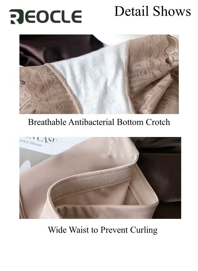 REOCLE Women's Brief Silky High Waist Shaping Underwear with Lace Light Control Smoothing Shapewear Underwear Full Coverage Brief Panty - Image 5