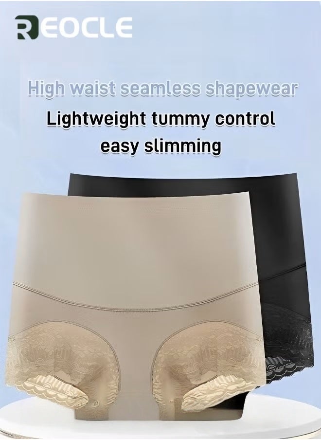 REOCLE Women's Brief Silky High Waist Shaping Underwear with Lace Light Control Smoothing Shapewear Underwear Full Coverage Brief Panty - Image 2