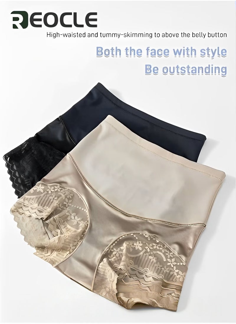 REOCLE Women's Brief Silky High Waist Shaping Underwear with Lace Light Control Smoothing Shapewear Underwear Full Coverage Brief Panty - Image 3