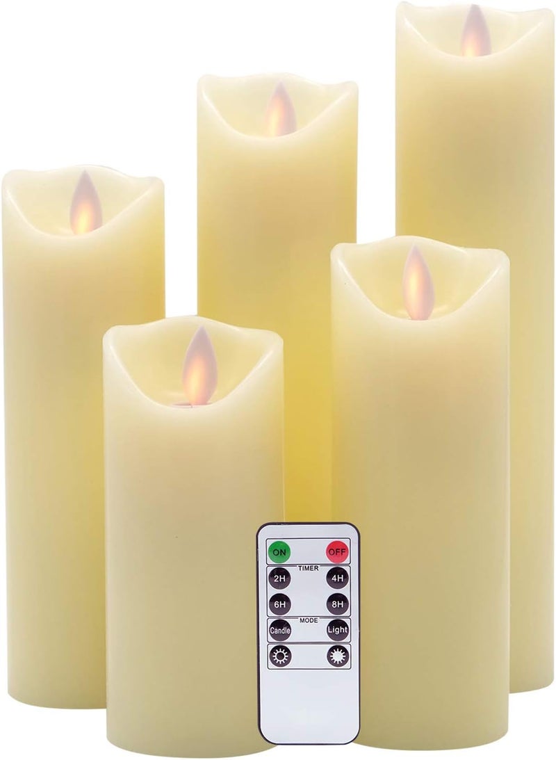 Eldnacele LED Flameless Flickering Candles with Remote Timer Warm White Battery Operated Wax LED Pillar Candles Set of 5 Realistic Flame for Decoration 22 X 56 7 8 9 - Image 1