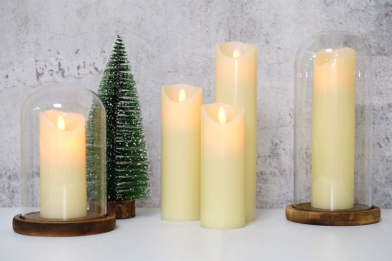 Eldnacele LED Flameless Flickering Candles with Remote Timer Warm White Battery Operated Wax LED Pillar Candles Set of 5 Realistic Flame for Decoration 22 X 56 7 8 9 - Image 3