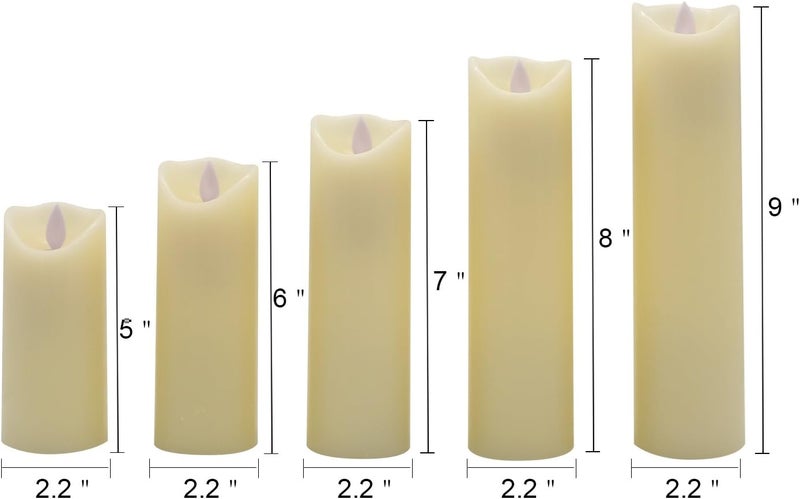 Eldnacele LED Flameless Flickering Candles with Remote Timer Warm White Battery Operated Wax LED Pillar Candles Set of 5 Realistic Flame for Decoration 22 X 56 7 8 9 - Image 2