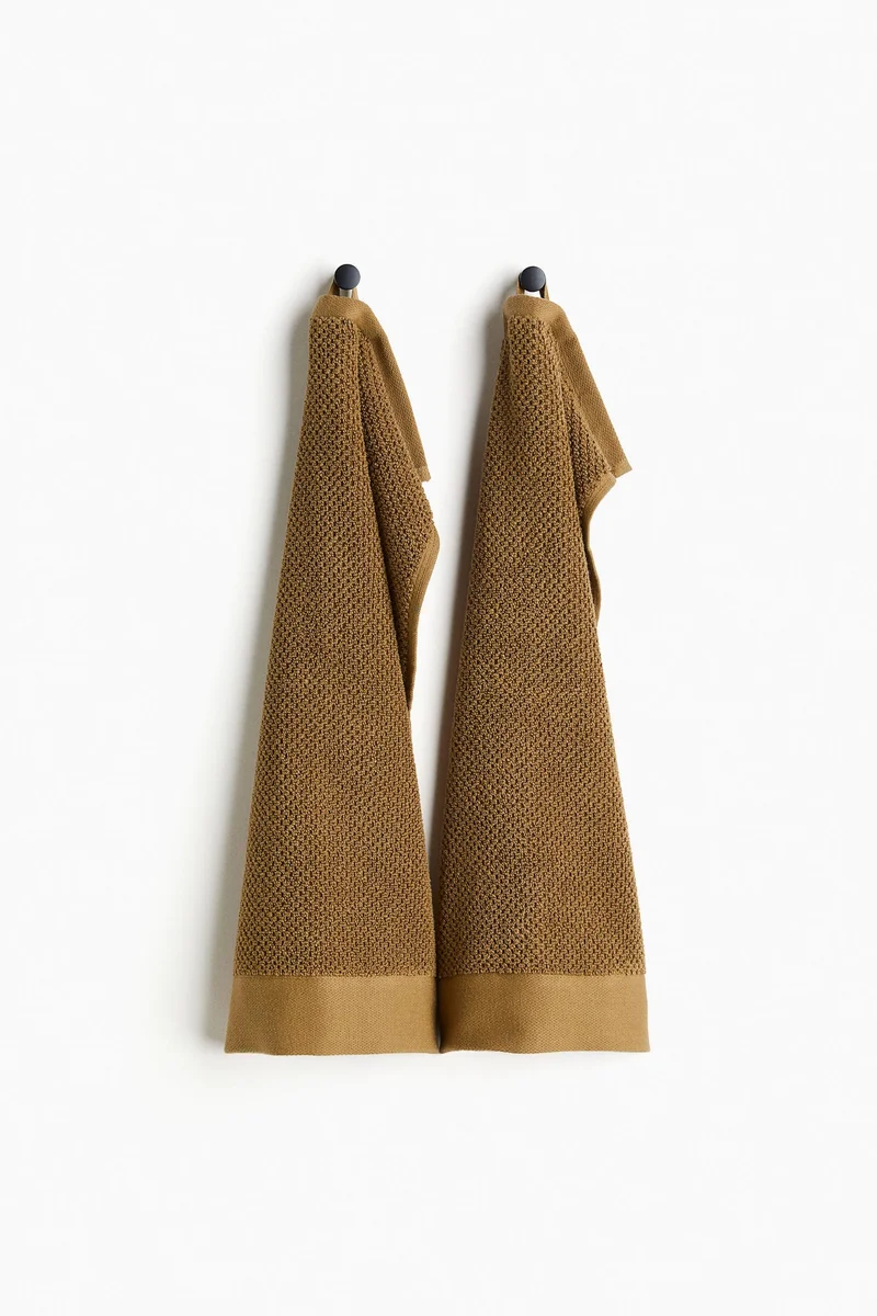 H&M Khaki green Dark 2-Pack Cotton Terry Guest Towels  | Best Price UAE