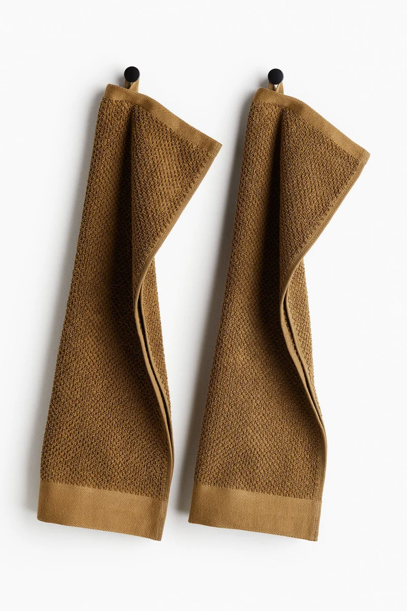 H&M Khaki green Dark 2-Pack Cotton Terry Guest Towels  | Best Price UAE