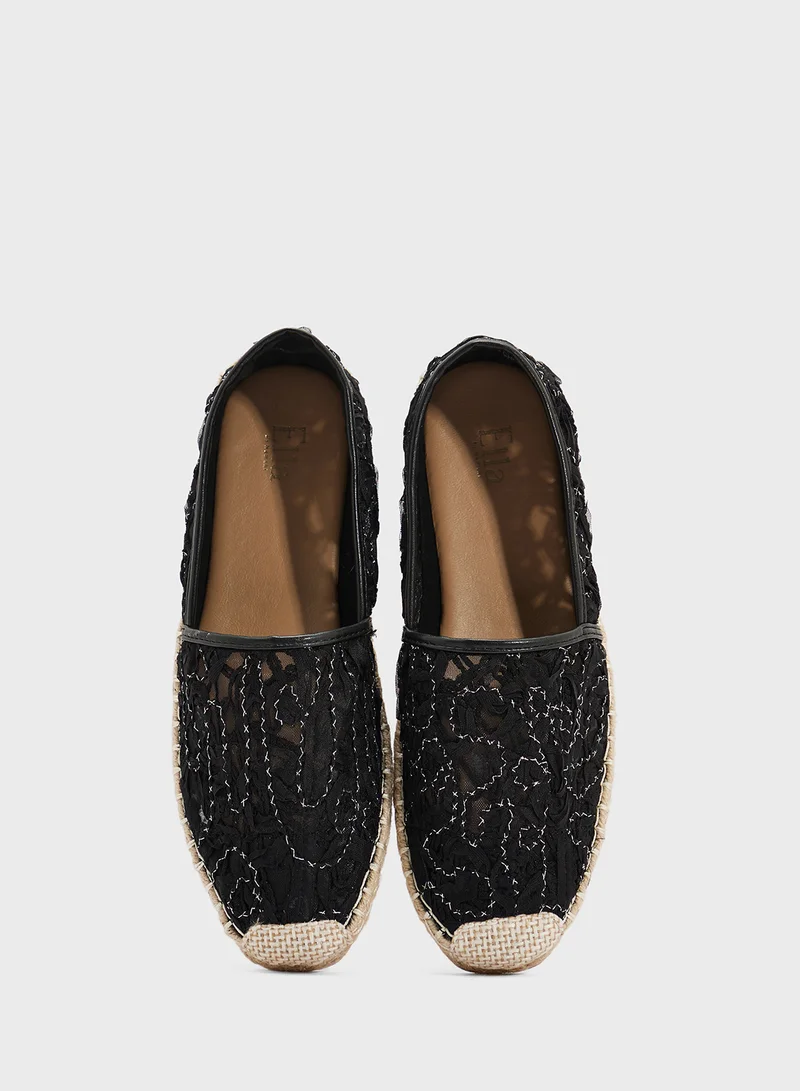 Ella Black Casual Lace Espadrille for Women | Best Price UAE