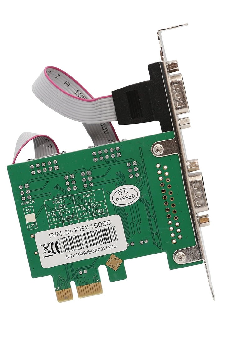 بطاقة تحكم تسلسلية DB9 بمنفذين PCI-Express RS-232 مع دعامة منخفضة الارتفاع وشريحة Asix99100 - باللون الأخضر - Image 1