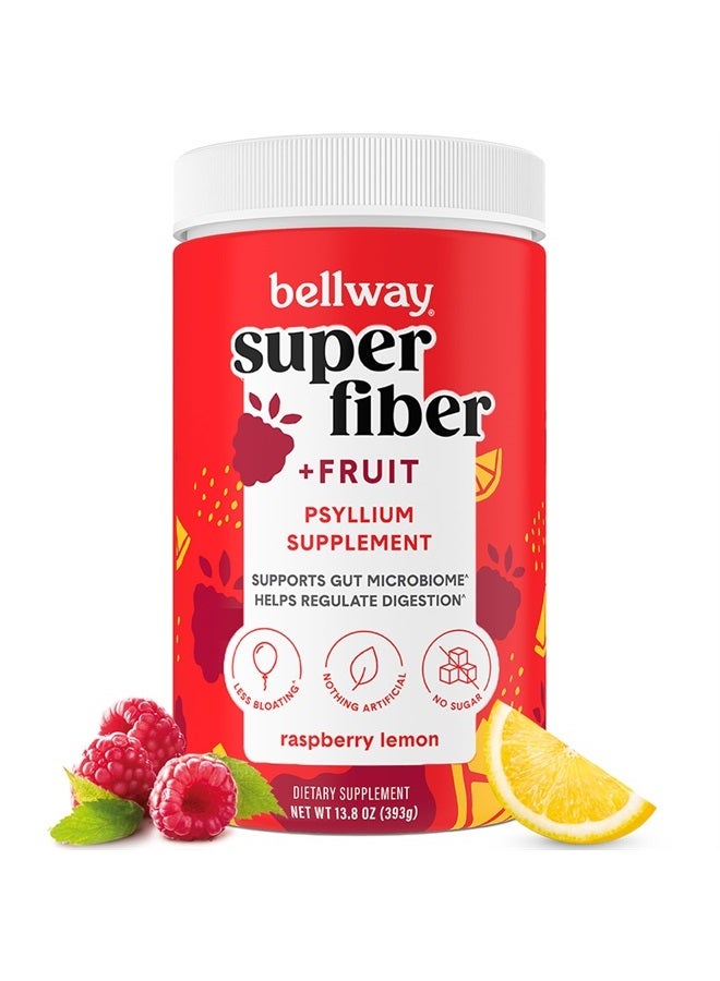 Bellway Super Fiber Powder + Fruit, Sugar Free Organic Psyllium Husk Powder Fiber Supplement for Regularity, Bloating Relief & Gut Health, Non-GMO, Plant-Based, Raspberry Lemon (13.8 oz) - Image 1