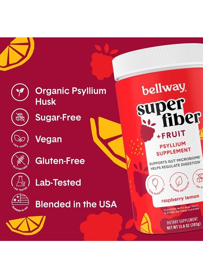 Bellway Super Fiber Powder + Fruit, Sugar Free Organic Psyllium Husk Powder Fiber Supplement for Regularity, Bloating Relief & Gut Health, Non-GMO, Plant-Based, Raspberry Lemon (13.8 oz) - Image 4