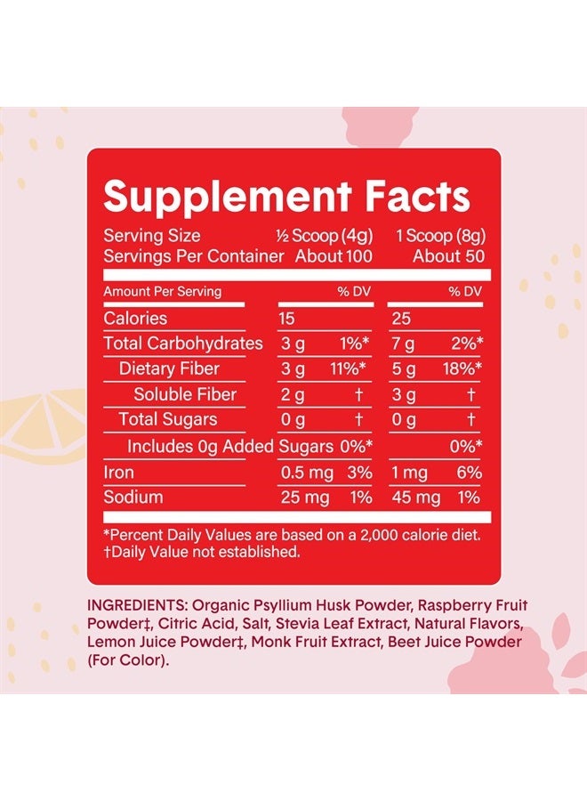 Bellway Super Fiber Powder + Fruit, Sugar Free Organic Psyllium Husk Powder Fiber Supplement for Regularity, Bloating Relief & Gut Health, Non-GMO, Plant-Based, Raspberry Lemon (13.8 oz) - Image 5