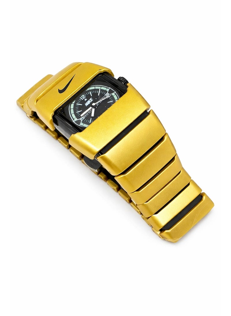 Nike Unisex Analog Watch – Gold-Tone Metal Strap Stylish Casual Wristwatch