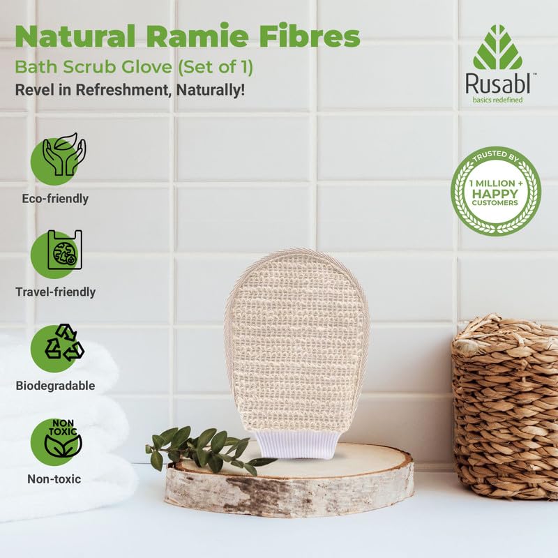 Rusabl Ramie Bath Glove For Body Deep Cleansing and Scrubbing (Pack of 1) Reusable Exfoliating Scrub Sponge, Made of Natural Fibre, Scrubber for Men and Women, Cleanses and Gently Exfoliates Skin - Image 2