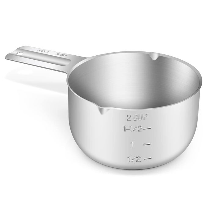 1PCS 2CUP 480ML 16OZ SINGLE MEASURING CUP STAINLESS STEEL MEASURE SCOOP METRIC AND US MEASUREMENT DISHWASHER SAFE