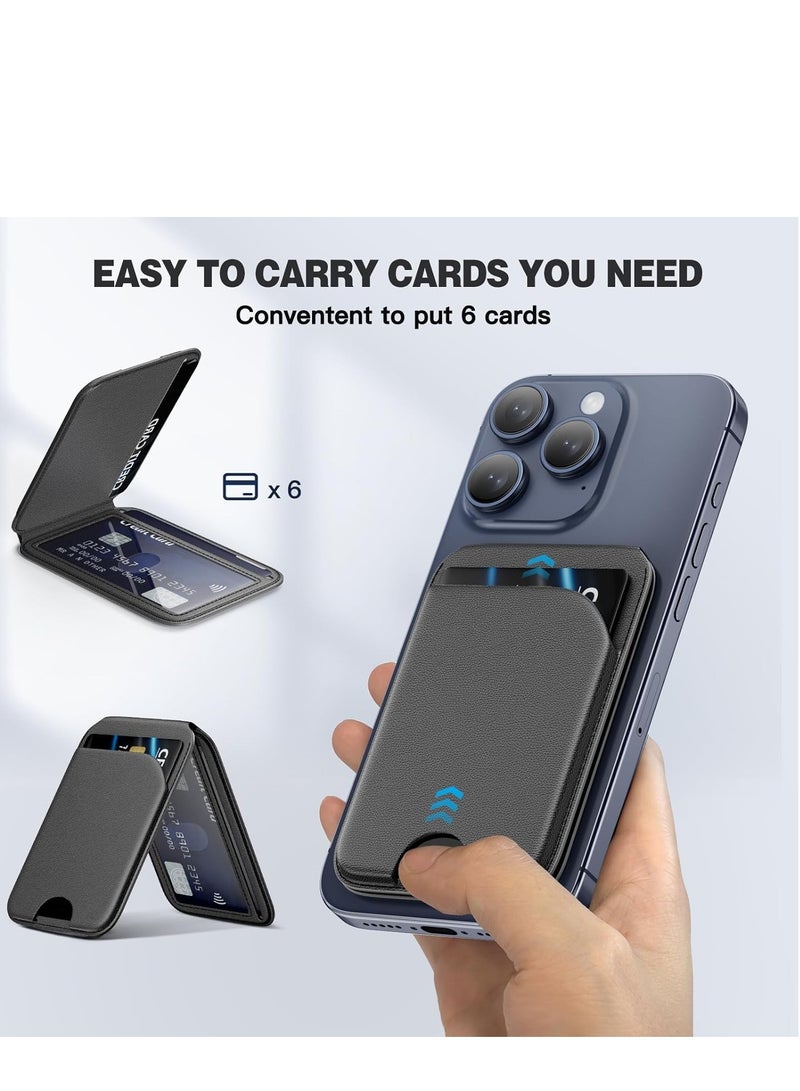 Phone Wallet Stand, Magnetic Wallet for iPhone, Lightweight Adjustable PU Leather Magnetic Card Holder, Compatible with iPhone 16/15/14/13/12 Series, Not Compatible with iPhone 13/12 Mini (Black) - Image 2