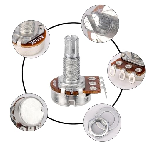 Swhmc A100K Ohm Guitar Potentiometer, 1/4" Split Shaft Volume Pot for Electric Guitar, Low Noise Control Pots with Long Knurled Shaft & Smooth Feel, Guitar Replacement Parts - Image 3
