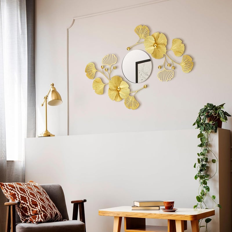 Tandefio 3 Pcs Metal Decorative Wall Mirrors for Living Room Metal Ginkgo Leaf Mirror Modern Creative Wall Decor Art Hanging Decor Mirror for Entrance Bedroom Living Room (Gold,16.inches) - Image 5